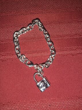 Silver Padlock Charm Chain Bracelet - Women